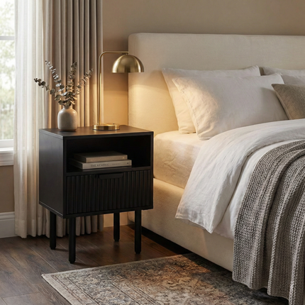 Nachtkastje zwart mangohout Avelyn