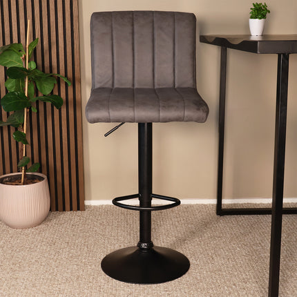 Barkruk antraciet microvezel Anel met zwart onderstel