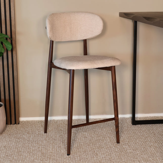 Barkruk Japandi beige Reika walnoot