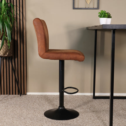 SET DEAL 4 stuks: Barkruk Anel cognac microvezel met zwart onderstel