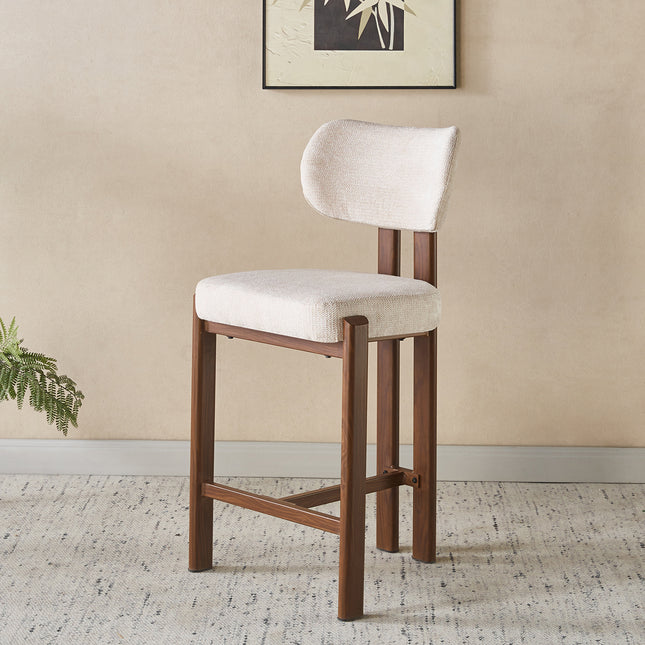 Barkruk Japandi beige Naomi walnoot