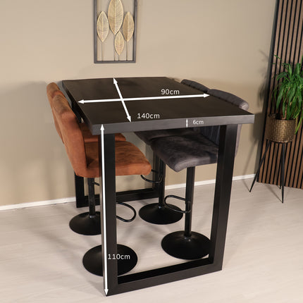 Bartafel 140cm mangohout zwart Pixie