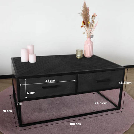 Salontafel visgraat rechthoekig zwart mangohout 100cm Besti