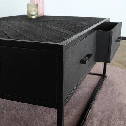Salontafel visgraat rechthoekig zwart mangohout 100cm Besti