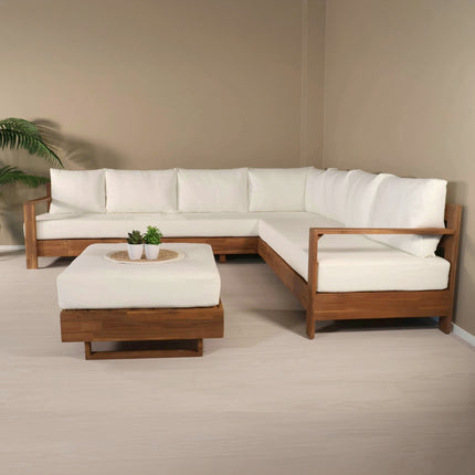 Loungebank tuin set Boris wit acaciahout 250cm met tafel met kussen