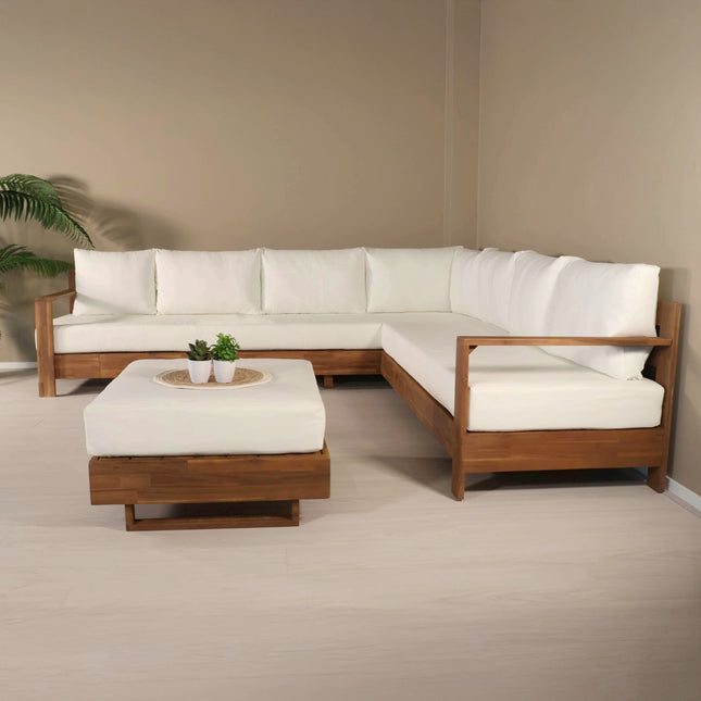 Loungebank tuin set Boris wit acaciahout 250cm met tafel met kussen