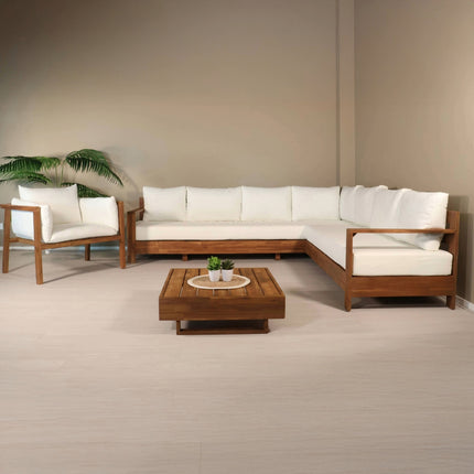 Loungebank tuin set Lahon wit acaciahout 250cm met tafel en stoel