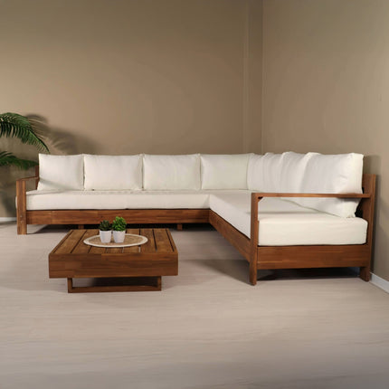 Loungebank tuin set Lahon wit acaciahout 250cm met tafel