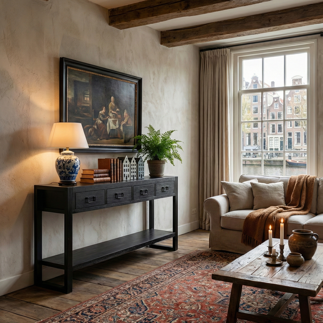 Bijzettafel 180cm mangohout Vera zwart