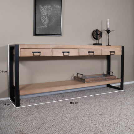 Bijzettafel 180cm mangohout Vera lichtbruin