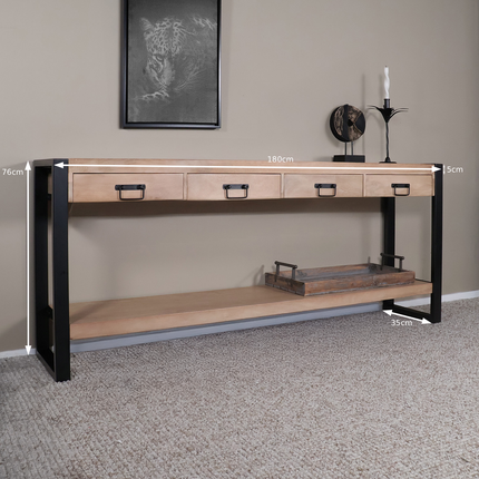 Bijzettafel 180cm mangohout Vera lichtbruin