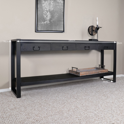 Bijzettafel 180cm mangohout Vera zwart