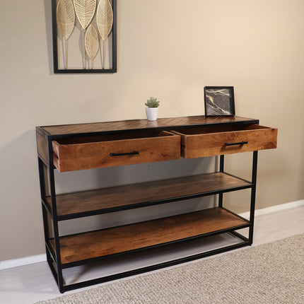 Bijzettafel visgraat 120cm mangohout bruin Livia
