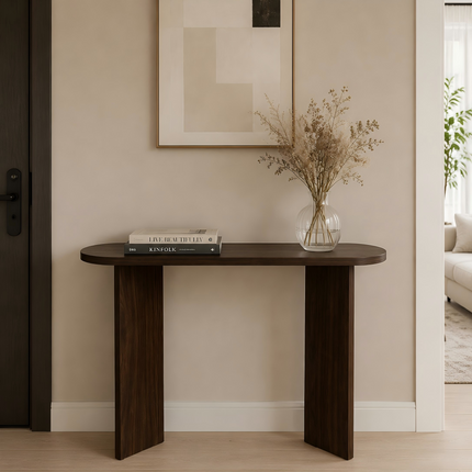 Bijzettafel Japandi ovaal bruin melamine 120cm Hano