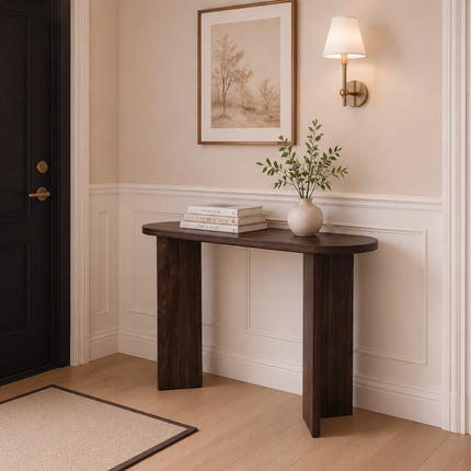 Bijzettafel Japandi ovaal bruin melamine 120cm Hano