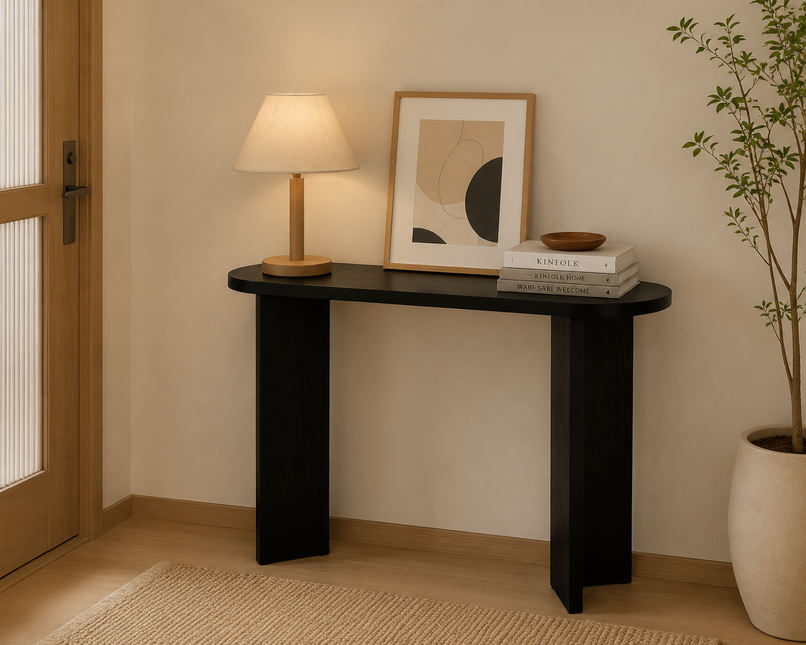 Bijzettafel Japandi ovaal zwart melamine 120cm Hano