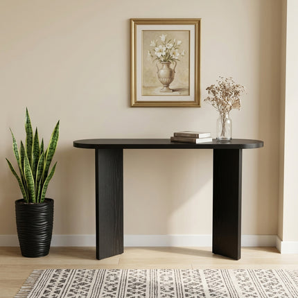 Bijzettafel Japandi ovaal zwart melamine 120cm Hano
