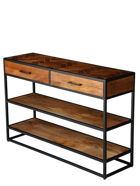Bijzettafel visgraat 120cm mangohout bruin Livia