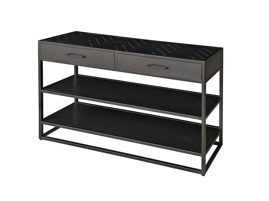 Bijzettafel visgraat 120cm mangohout zwart Livia
