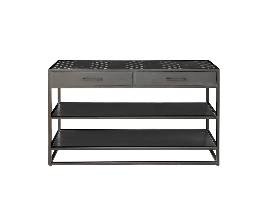 Bijzettafel visgraat 120cm mangohout zwart Livia