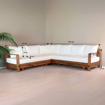 Loungebank tuin set Boris wit acaciahout 250cm met tafel met kussen