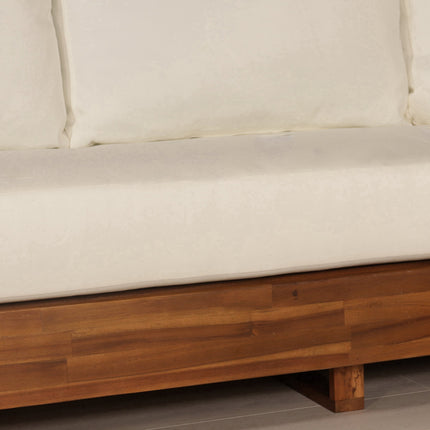 Loungebank tuin set Lahon wit acaciahout 250cm met tafel met kussen