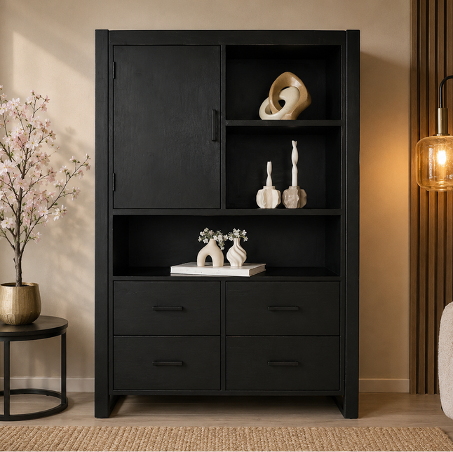 Mangohout kast 150cm zwart Dexie