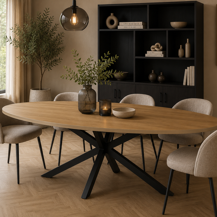 Eettafel Tommy ovaal 240cm lichtbruin melamine