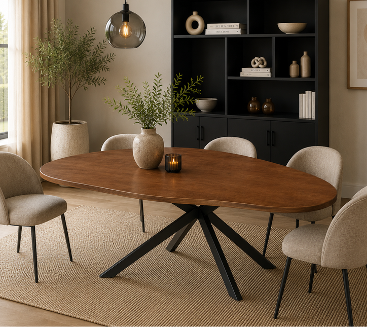 Eettafel organisch Jillian 160cm bruin eiken fineer