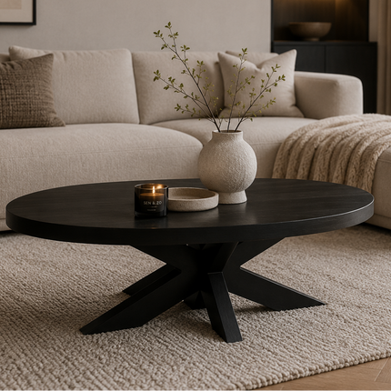Salontafel ovaal zwart mangohout 100cm Jimmy
