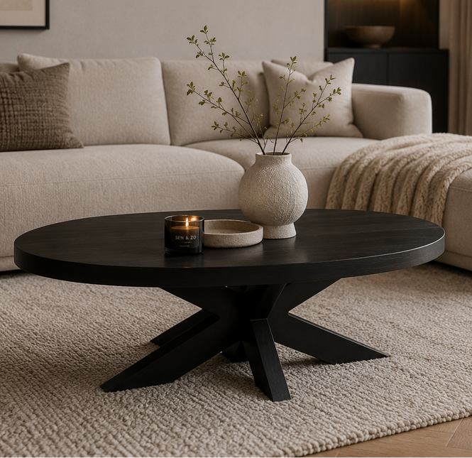 Salontafel ovaal zwart mangohout 100cm Jimmy