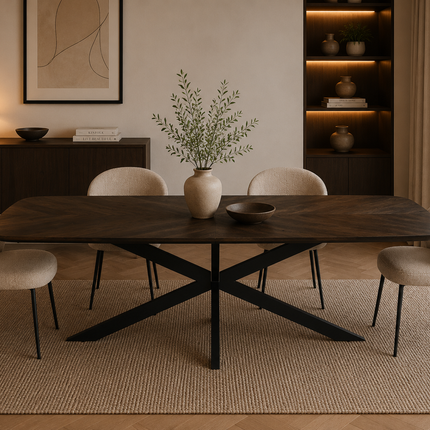 Eettafel Bali deens ovaal 240cm walnoot mangohout hongaarse punt