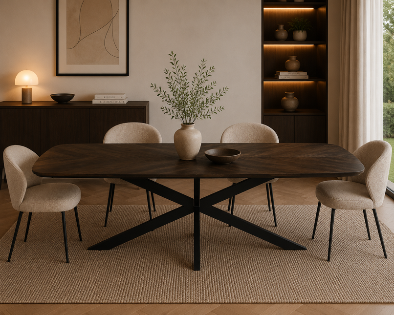 Eettafel Bali deens ovaal 240cm walnoot mangohout hongaarse punt
