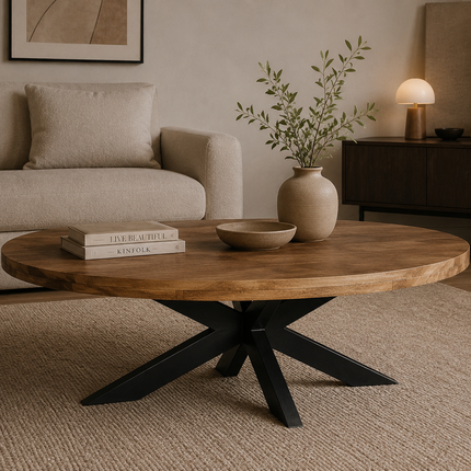 Salontafel ovaal lichtbruin mangohout 100cm Jimmy