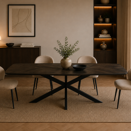 Eettafel Bali deens ovaal 220cm walnoot mangohout hongaarse punt