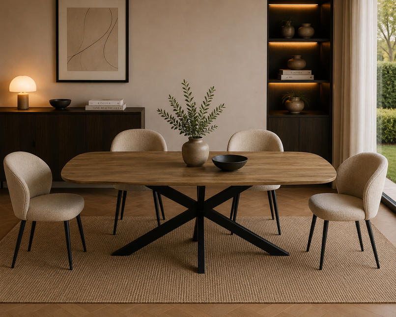 Eettafel Jordan deens ovaal 160cm lichtbruin mangohout