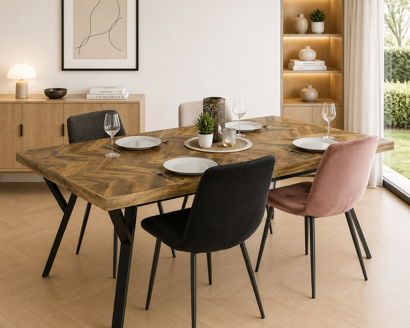 Eettafel Danae hongaarse punt 180cm bruin mangohout
