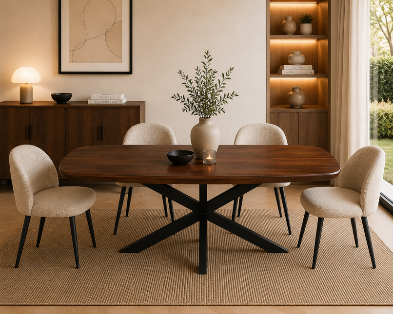Eettafel Jordan deens ovaal 160cm bruin mangohout