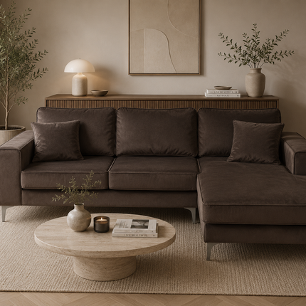 Hoekbank Jerdy bruin velvet 235cm rechts
