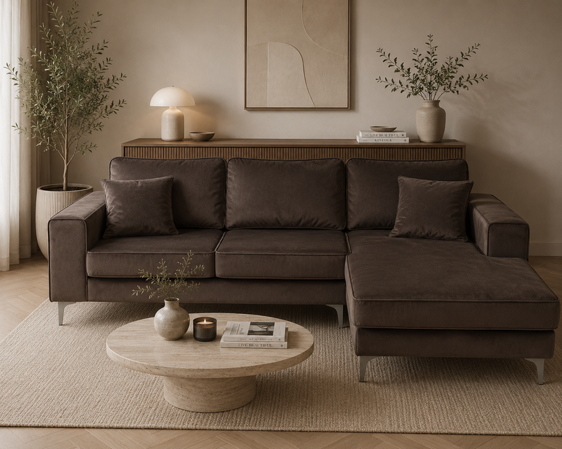Hoekbank Jerdy bruin velvet 235cm rechts