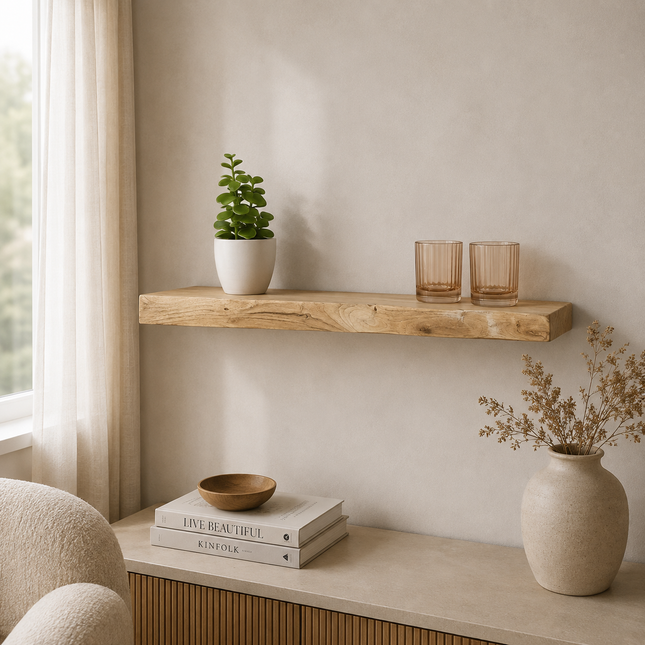 Wandplank lichtbruin acaciahout 100cm Inge