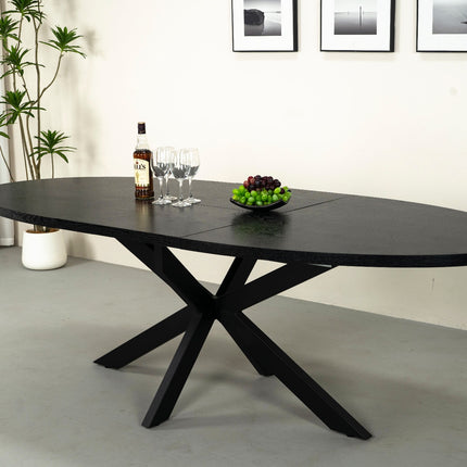 Uitschuifbare eettafel ovaal 180-240cm Liam zwart MDF