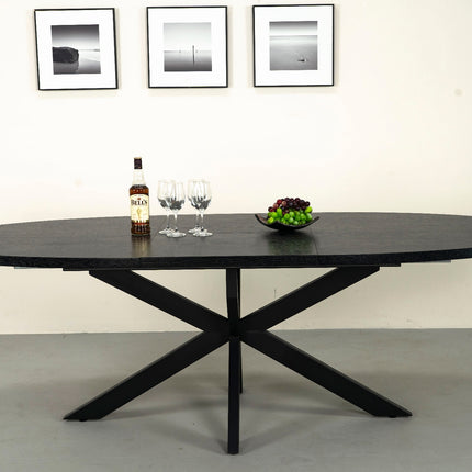 Uitschuifbare eettafel ovaal 180-240cm Liam zwart MDF