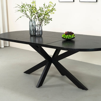 Uitschuifbare eettafel ovaal 160-220cm Liam zwart MDF