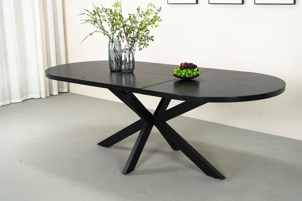 Uitschuifbare eettafel ovaal 160-220cm Liam zwart MDF
