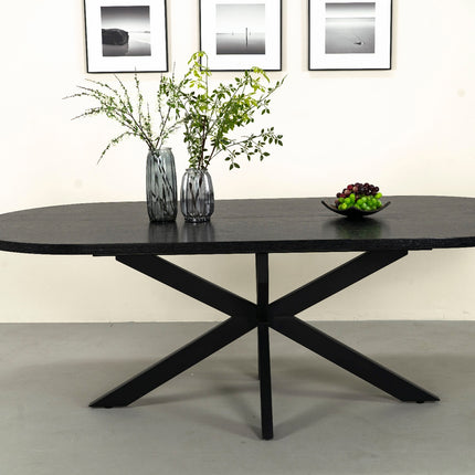 Uitschuifbare eettafel ovaal 160-220cm Liam zwart MDF