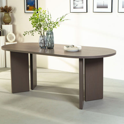 Eettafel Japandi ovaal 200cm walnoot melamine Hano