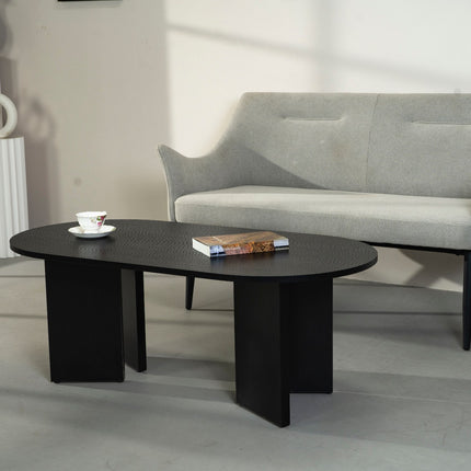 Salontafel Japandi ovaal zwart melamine 120cm Hano