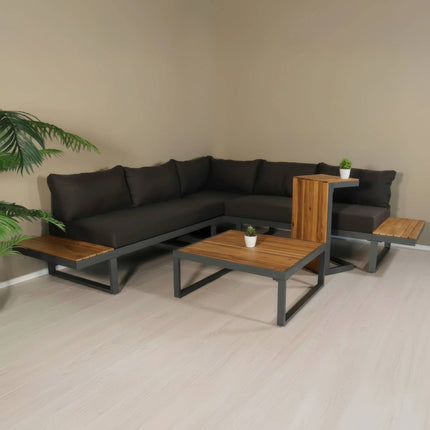 Loungebank tuin set Darcio antraciet aluminium 240cm met tafels