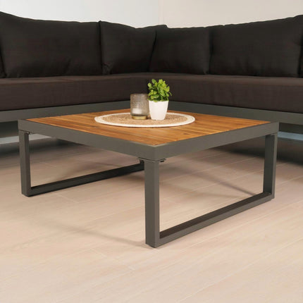 Loungeset 5-zits aluminium en acaciahout antraciet Darcio met tuintafel